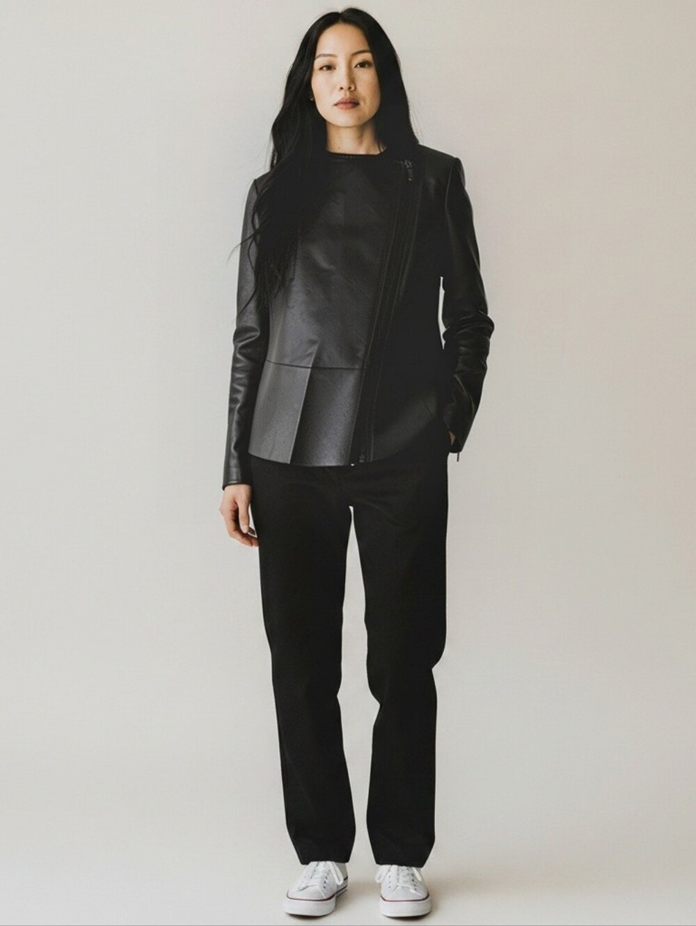 Pure Collection Black Asymmetric Leather Jacket Size 4 US